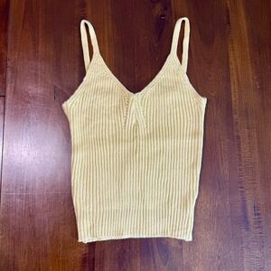 Listicle Womens Knit Tank Top Size S Butter Yellow Ribbed Sleeveless Stretch New